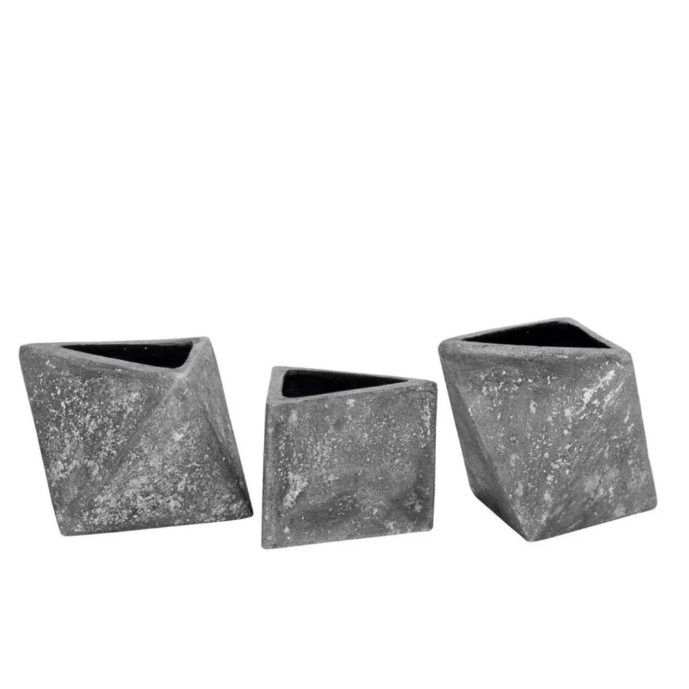 Metro Aslant Handcrafted Artisan Stoneware Vases SET of 3 Geometric Shapes - Ash